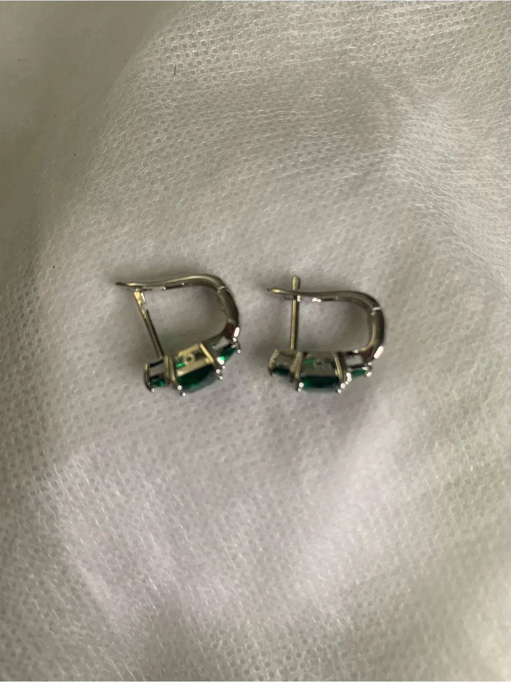 Peermont Princess Cut Emerald Green Crystal Huggie Earrings in Silver-Tone